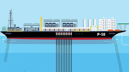 Ilustração da lateral de uma plataforma FPSO.