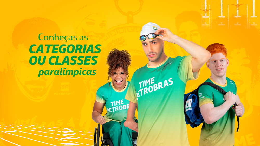 Três paratletas usando uniforme do Time Petrobras.