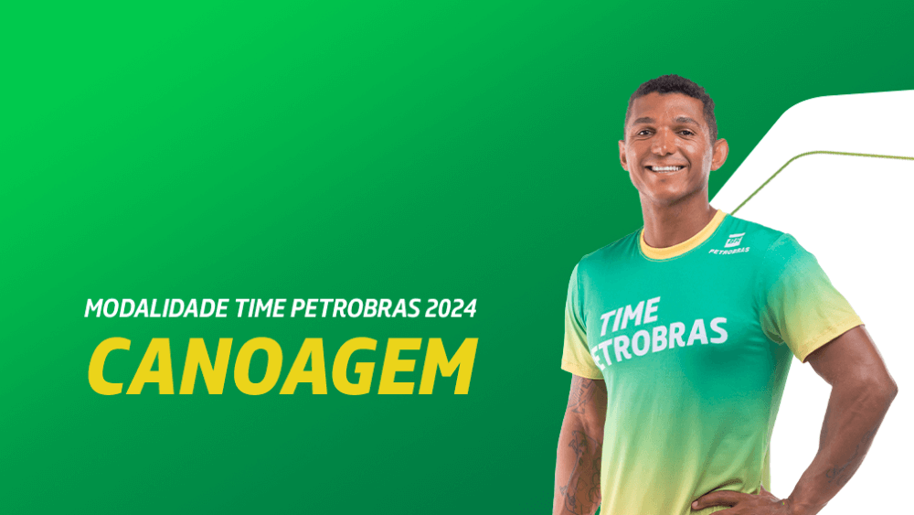 Um atleta sorri usando uniforme do Time Petrobras.